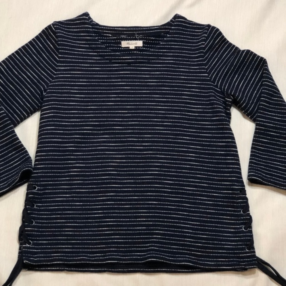 Madewell Striped Lace Up Side 3/4 Sleeve Top